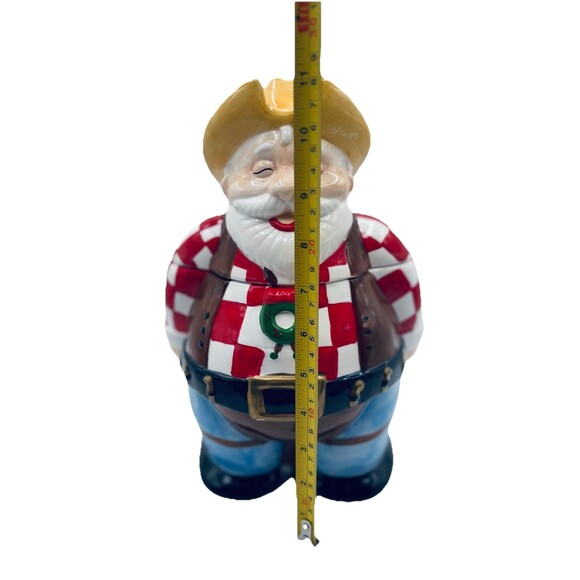 Christmas Musical Cookie Jar Cowboy Santa Claus Plays Jingle Bells Holiday Decor - Picture 10 of 13
